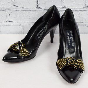 Vintage Women's Stuart Weitzman for Mr. Seymour Black Heels w/ Studded Bows